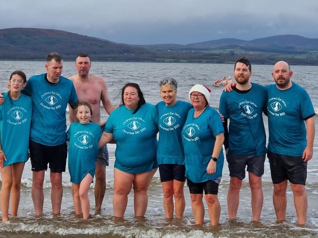 Children's Eye Cancer fundraisers following their dip in the Swilly.