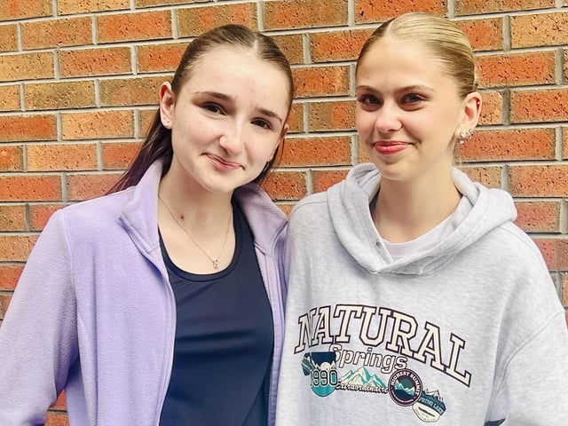 Victoria Slomkowska opening her GCSE results in Thornhill College with her friend Sophie.