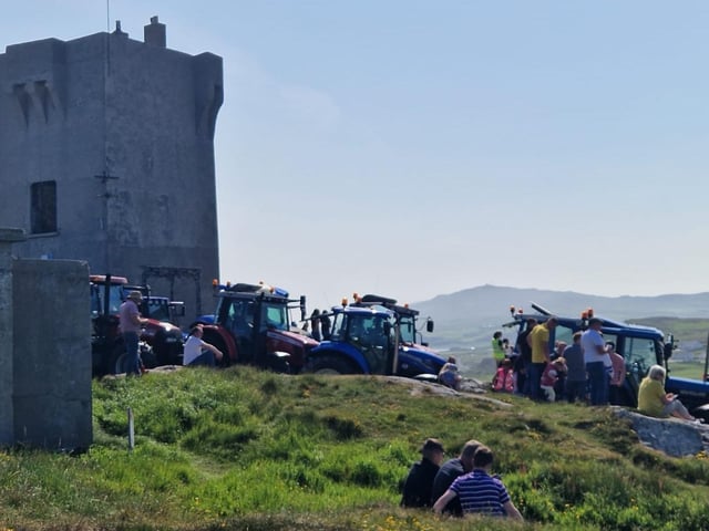 Gathering by the tower.