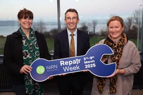 From left to right Eimear Montague, Executive Director, Northern Ireland Resources Network; Andrew Muir MLA, Minister for Agriculture, Environment and Rural Affairs; and Deirdre Williams, Sustainability Consultant.