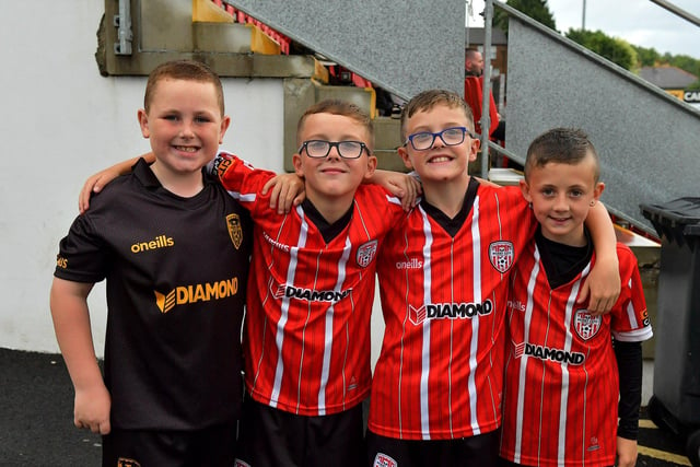 Young fans at the Derry City versus Cork City game at the Ryan McBride Brandywell Stadium. Photograph: George Sweeney.  DER2325GS – 70