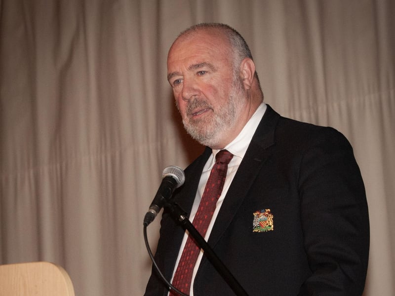 Mr. John Shiels, CEO, Manchester United Foundation, guest speaker, addressing the Annual Senior Prizegiving at Oakgrove Integrated College last week.