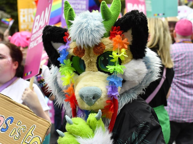 Reveller at the 2025 Foyle Pride Parade. Photo: George Sweeney