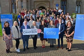 Pictured at the launch of Ulster University’s ‘Talent Hub’ an innovative initiative focused on connecting talented students with Derry employers, are second-year Global Business  and Enterprise students alongside core partners FinTrU and The Londonderry Chamber of Commerce.
