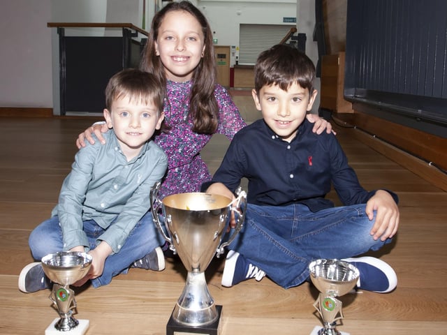 The O’Donnell Family - Eoghan, Aoibhe and Aodhan pictured with their trophies on Saturday.