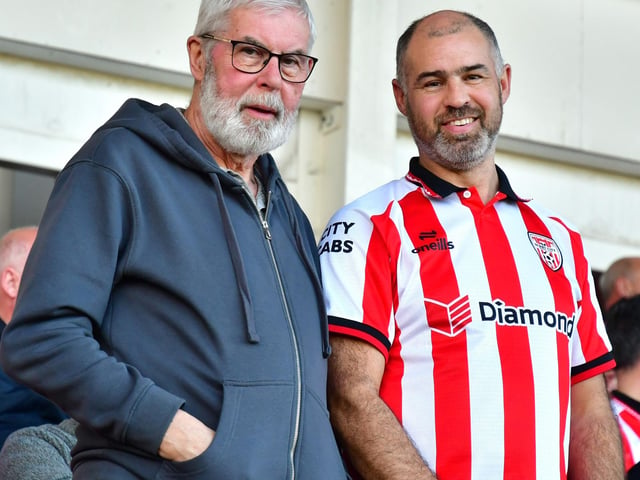 Derry City supporters watch on from the stands ahead of the big kick-off. Photo by Kevin Morrison.