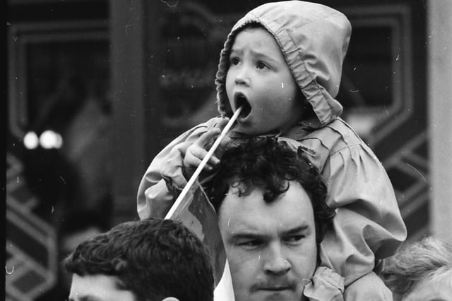 A perfect vantage point to view the St. Patrick's Day parade in Moville on March 17, 1993.