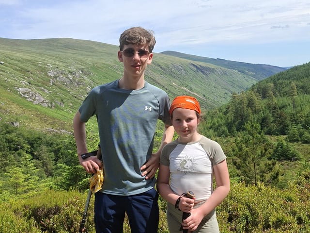 Shae and Freya Maguire hiking in the Leinster mountains.