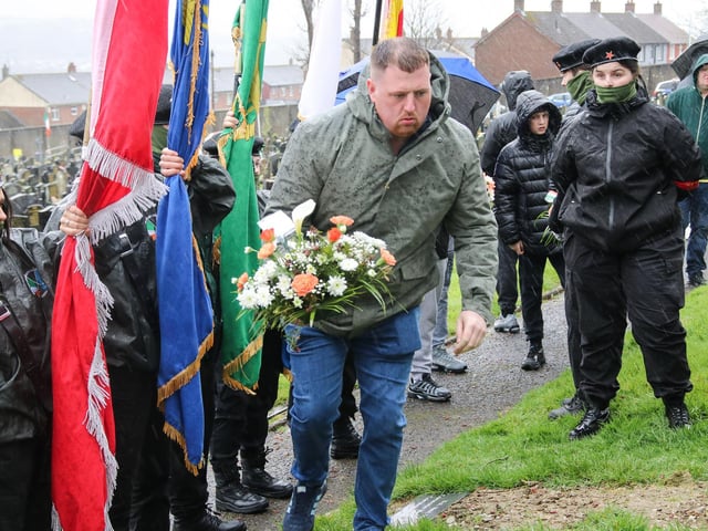 Wreath laying at the IRSP Easter wreath laying commemoration at the Republican Socialist plot, City Cemetery. (Photo - Deirdre Heaney, nwpresspics)