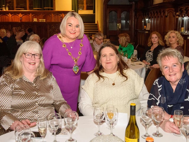 The Mayor Councillor Sandra Duffy hosted an evening to mark International Womens Day in the Guildhall which included a performance by Colmcille Ladies Choir, an address by Mary Keogh and a comical speech by Charmaine O’Donnell compered by Jeananne Craig. Picture Martin McKeown. 08.03.2