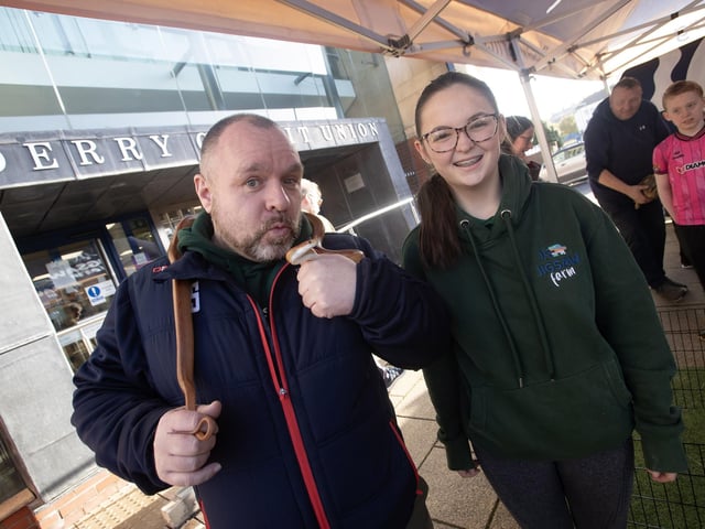 Getting close to some of the animals on view during Saturday's International Credit Union Day celebrations at Derry Credit Union. : .