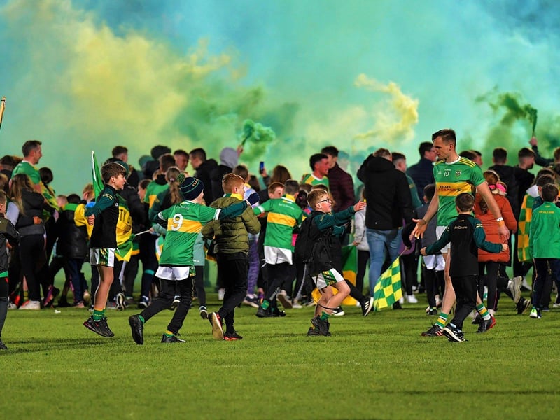 October 2023: Glen players and supporters celebrate their Senior Football Championship final win over Maghrafelt in Celtic Park. Photo: George Sweeney