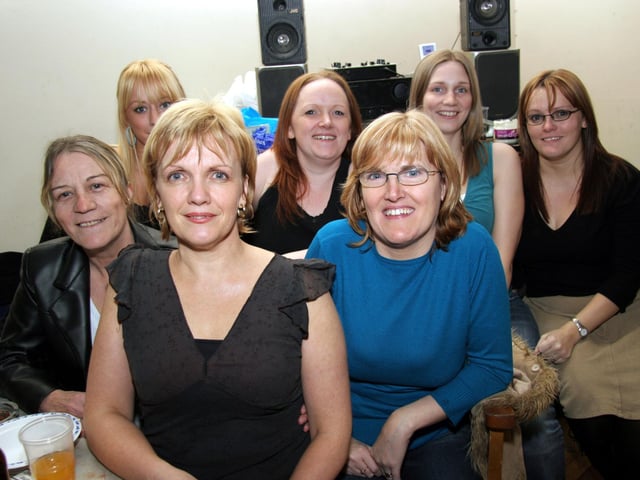 Claire poses for the photographer at The Nerve Centre with some of her party guests 0044JML : Claire Bradley celebrating her birthday with friends and family.