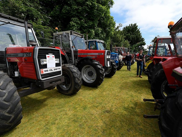 Some of the tractors on that were on display at the Muff Vintage Show, held in the Community Park on Sunday. Photo: George Sweeney.