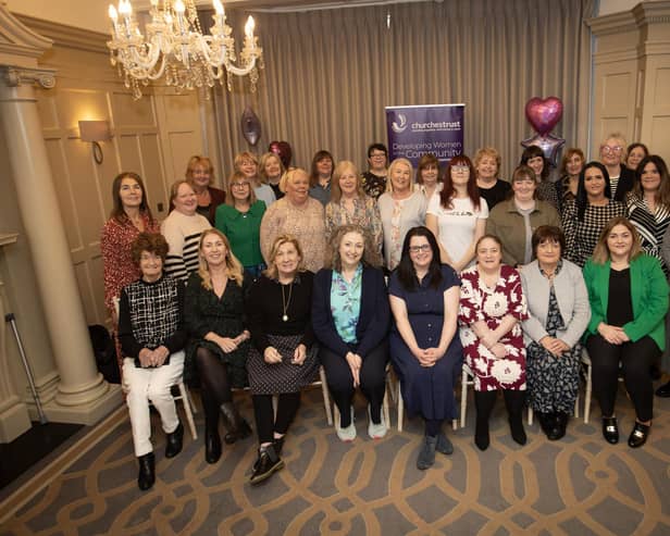 DEVELOPING WOMEN. . . . Group pictured at the Churches Trust's 'Developing Women in the Community' Grand Finale event at the Bishop's Gate Hotel, Derry on Thursday last. Included are Mary Holmes, Chief Executive Officer, Churches Trust and Laura Dunn, Department for Communities. (Photos: Jim McCafferty Photography)
