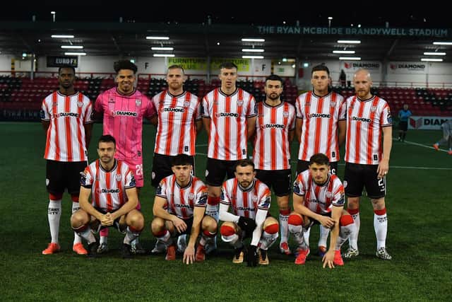 Derry City’s starting eleven against Ballymena United.  Photograph: George Sweeney