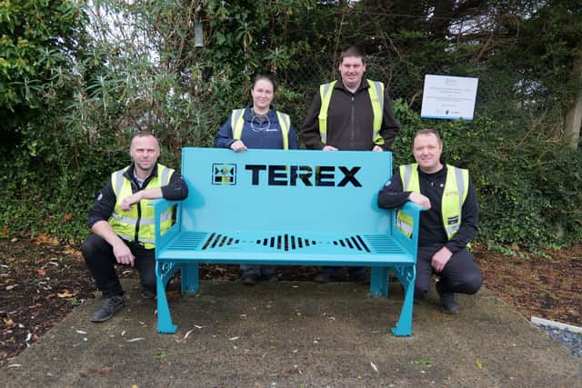 Pictured (L-R) are Terex team members Mark McKay, Senior Production Manager, Rosie Wildwood, MEGA Degree Apprentice, David Nicholl Senior Manufacturing Engineer, and Kieran Barratt, Maintenance Supervisor.