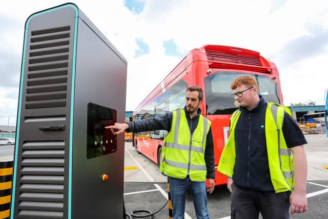 Work is also progressing on the installation of 22 electric vehicle chargers in the Pennyburn Garage, enabling 44 buses to be charged sequentially overnight, with future-proofing for an additional 19 bus charging stations. Photo: Lorcan Doherty.