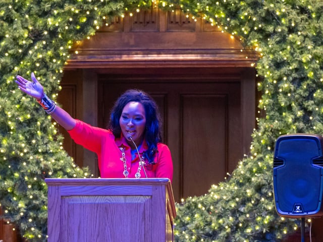 The Mayor Councillor Lilian Seenoi-Barr hosted a Christmas Community event at the Guildhall for people from across the Derry City and Strabane District Council area on Sunday. Picture Martin McKeown. 01.12.24 : Mayor's Community Christmas Party