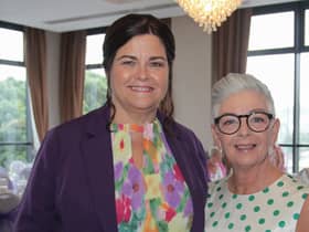 Maureen Collins and Jacqui Loughrey celebrating the 18th birthday of the Pink Ladies Support Group in the City Hotel & Hive Cancer Support launch July 2023
 (Photo - Deirdre Heaney, nwpresspics)