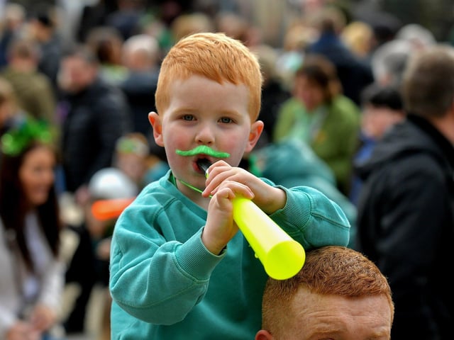 Enjoying the atmosphere at the St Patrick’s Day in Guildhall Square on Friday afternoon. Photo: George Sweeney. DER2311GS – 34