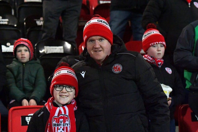Derry City fans at the Brandywell for the game against Drogheda. Photograph: George Sweeney