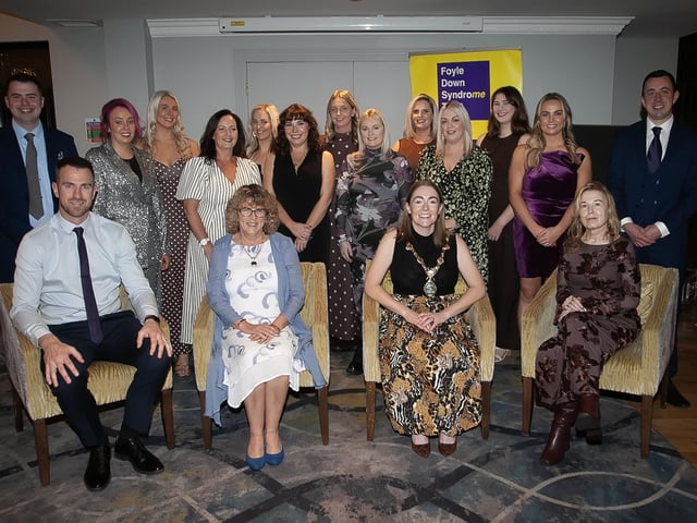 Grace Ui Niallais, Mayor of Derry City and Strabane District Council, pictured at Friday's Foyle Down Syndrome Trust's 30th birthday celebrations with directors, management and staff. (Photos: Jim McCafferty Photography)
