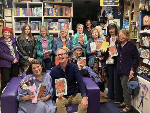 Full house at Little Acorns Bookstore for the Feile 23 'Kerri Ní Dochartaigh in Conversation with Neil Hegarty' event.