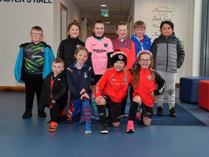 Some of the children who took part in the Derry City Easter Soccer Camp at Broadbridge Primary School. Picture: George Sweeney. DER2315GS – 124