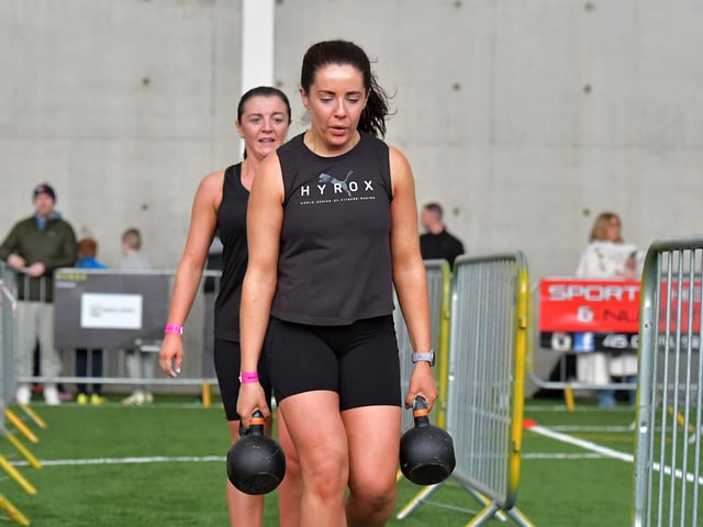 Competitor in the Maiden City Hyrox 3.0 Fitness Challenge held at Sean Dolans GAC on Saturday.  Photograph: George Sweeney