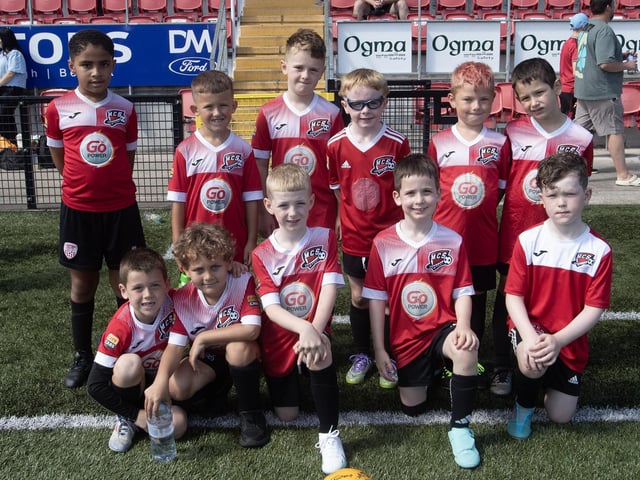 The Maiden City Soccer Academy's U7s who played in Feile 2025's annual Ryan McBride Cup at the Brandywell. (Photos: Jim McCafferty Photography)