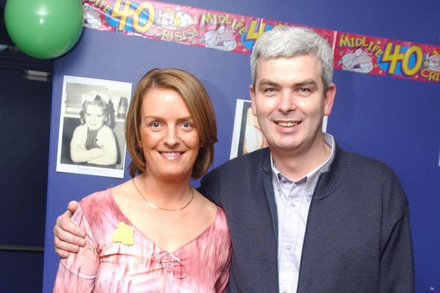 Donna Breslin with her husband Bill at her 40th birthday party in the Foyle Golf centre.                              :Party snaps from 2003 by Hugh Gallagher