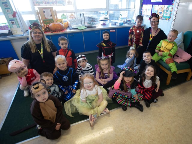 Mrs. McFadden's P1 Class pictured before Friday's Halloween Parade at Greenhaw Primary School. (Photos: JIm McCafferty Photography) : .