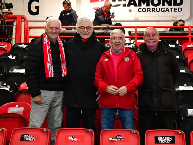 Derry City supporters in fine form in the Southend Park Stand before kick-off.