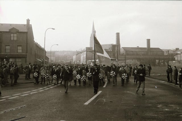 The Bloody Sunday march makes its way down William Street in January 1984.