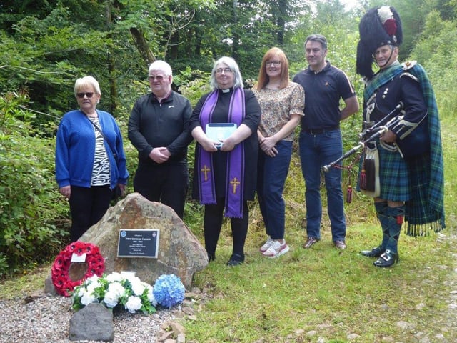 Liam with members of the Canning family at Gertrude's memorial stone in Inveraray