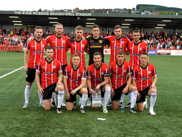 Derry City’s starting eleven against KuPs FC at the Brandywell on Thursday evening. Photo: George Sweeney. DER2330GS -