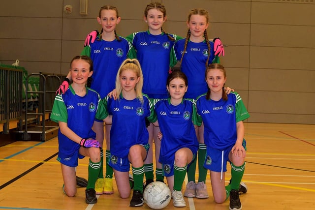 Sacred Heart PS 'A' who were runners up at the Derry City Primary School Girls’ Indoor Gaelic Finals Day at the Foyle Arena on Friday afternoon. Photo: George Sweeney. DER2308GS –108