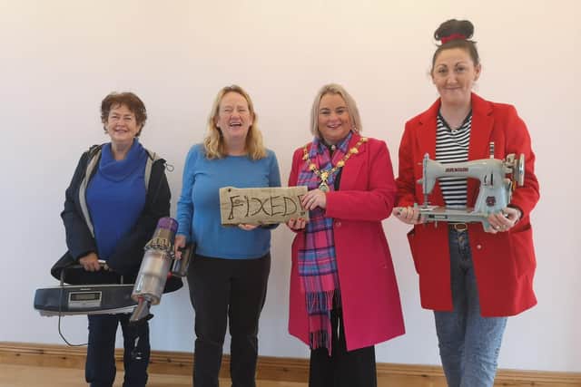 Mayor of Derry City and Strabane Councillor Sandra Duffy visits the Repair Cafe.