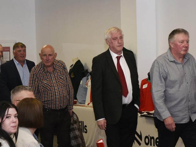 The 1975 / 76 Ulster SFC Winners make their way into the Johnny Burke Suite at Owenbeg.