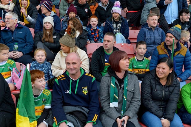 Fans of Watty Graham’s, Glen pictured at the SFC final game against Slaughtneil, in Celtic Park, on Sunday afternoon. DER2243GS – 012