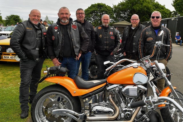 Bikers pictured at the Muff Vintage Show, held in the Community Park on Sunday. Photo: George Sweeney.  DER2321GS – 02 
