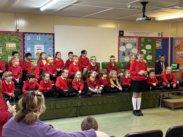 Pupils from Ballougry Primary School pictured at the Harvest Assembly and Food Bank held in the school on Wednesday morning.