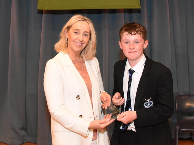 Overall Year 9 Academic prizewinner 2022-2023, Aedan Kelly, 9F received his award from Mrs M Burns, Year Head and Senior Teacher.