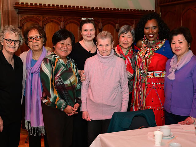 The Mayor Councillor Lilian Seenoi-Barr pictured with some of her guests as she hosted an Afrobeat Tea dance in the Guildhall which blended traditional waltzes with a selection of upbeat tunes bringing people to their feet on the dance floor of the main hall. Picture Martin McKeown. 09.10.24