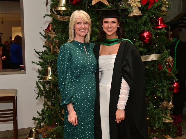 Pacemaker Press 13/12/22Aimee Skeffington with her Mum Julie from Killeeshil ,Who graduated in Nursing at the Ulster University graduation in the Millennium Forum in Derry on Tuesday.Pic  Pacemaker:.