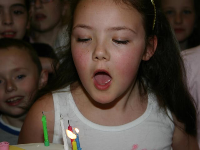 Nicole Clarke gets ready to blow out her birthday candles at the surprise party in St Josephn Parish Hall 4855dd : Parties and celebrations in April 2005.