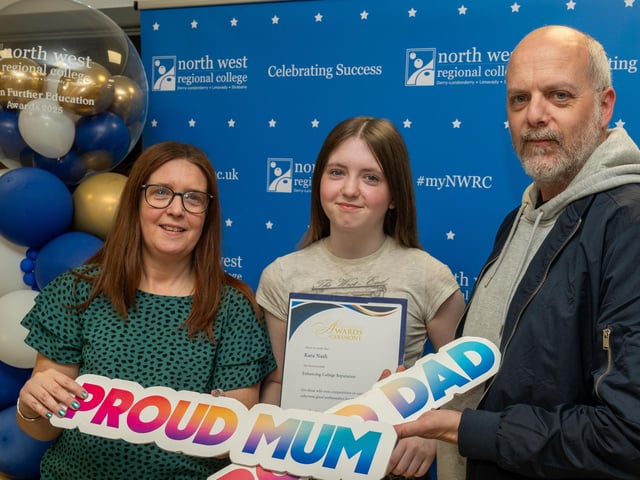 Kara Nash with mum Louise and Dad Ray at the Best in Further Education awards held at North West Regional College in Strand Road.