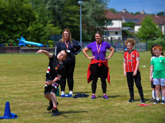 Throwing a ‘rocket’ competition during at the Holy Child Primary School sports day held on Monday last. Photo: George Sweeney. DER2325GS – 006