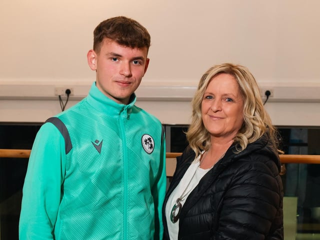 Ireland Under 19 World Cup cricketer Gavin Roulston and his aunt, former Ireland cricketer, Julie Logue.